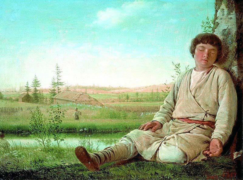 Alexey Gavrilovich Venetsianov Dreaming little shepherd oil painting picture